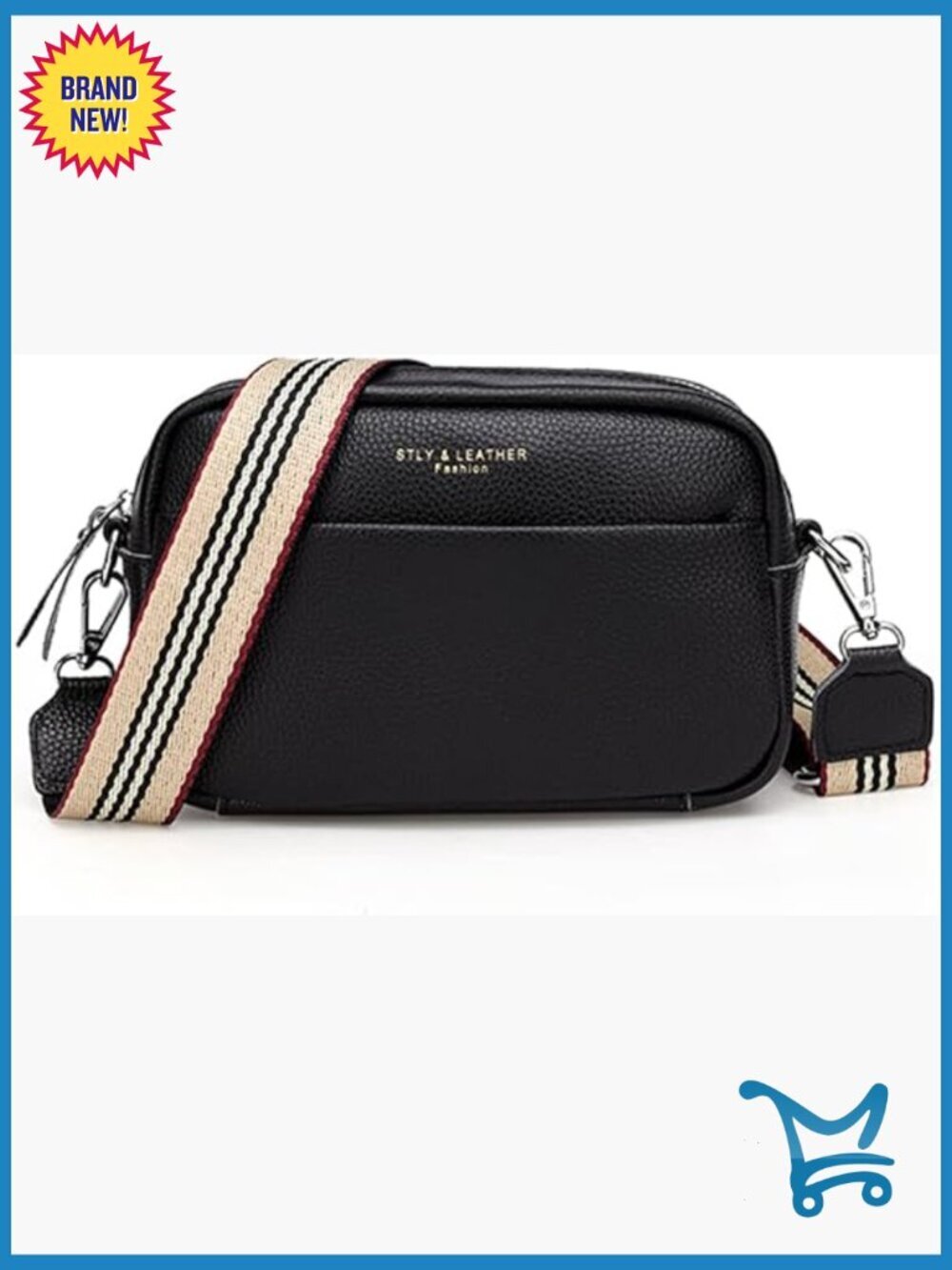 Genuine Leather Crossbody Bag for Women Wide Strap Camera Purse Top Zip Trendy